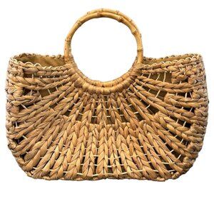 Straw Handbag with Bamboo Handles